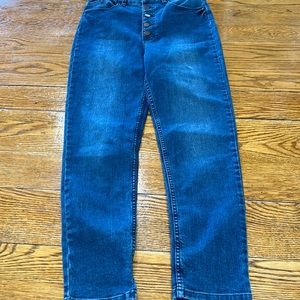 O’Neill Bridgette Deep Blue high rise skinny jeans.  Button fly, size 30.